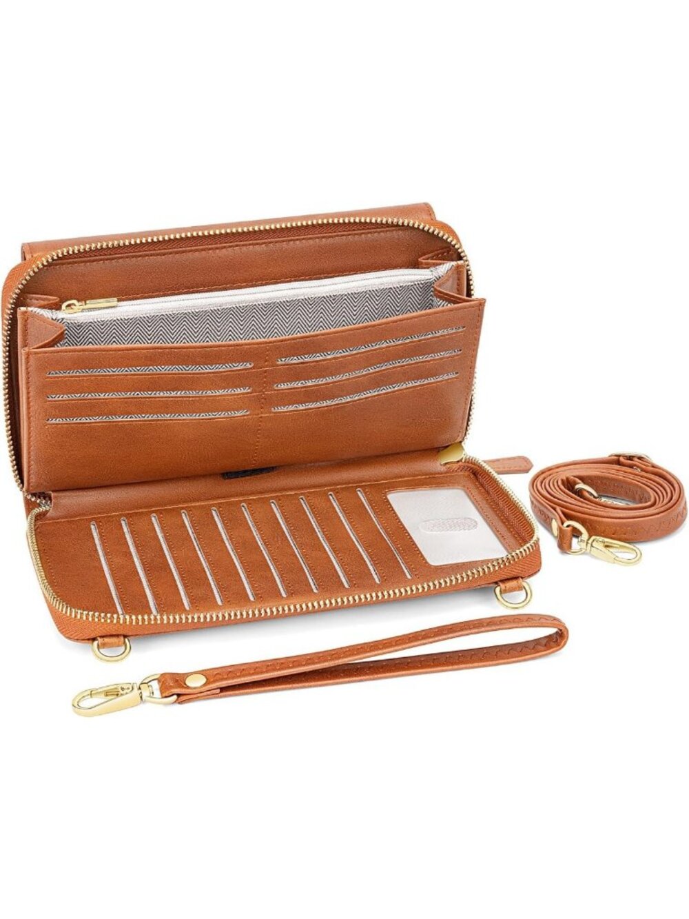 Stylish Vegan Leather Crossbody Wristlet Wallet with Cell Phone Pocket & RFID